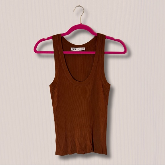 Zara Rust Ribbed Tank Top - Picture 1 of 3